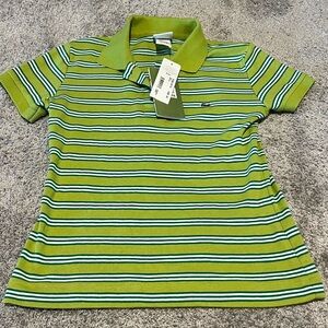 NWT Lacoste Women’s Avocat Green Striped Polo Shirt Size: Small Fitted